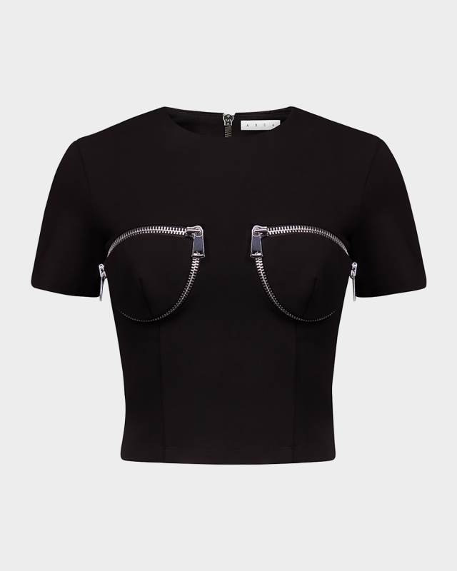 Zipper Bustier Cup Crop T-Shirt